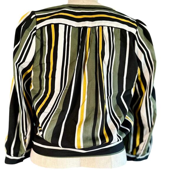 Womens Top Size Small Black Green Stripes Crop Wrap Professional Work Attire - Picture 5 of 8
